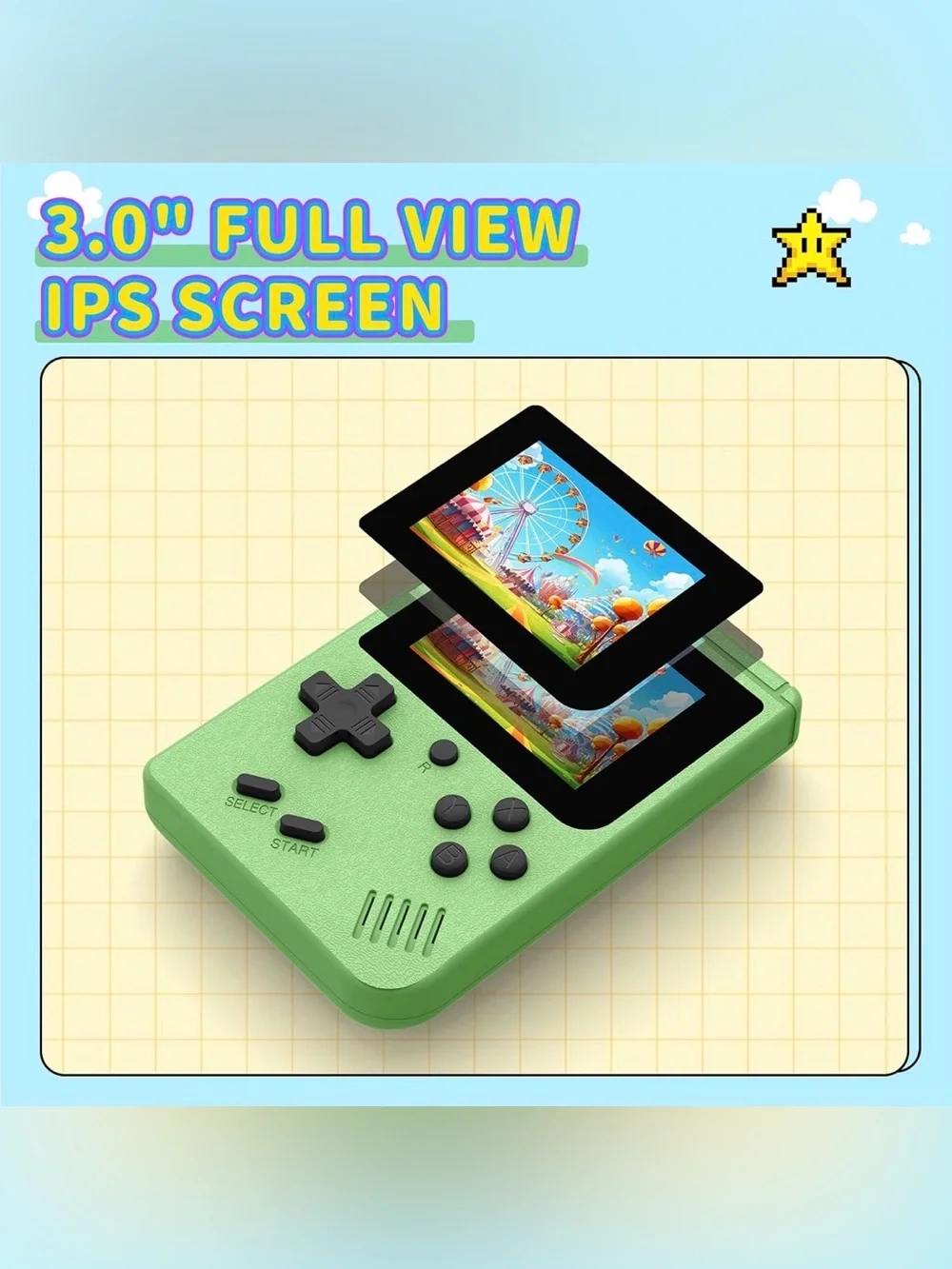 Handheld Retro-Style Gaming Console in Light Green